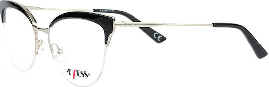 Exess Metal Eyeglass Frame Cat Eye Black