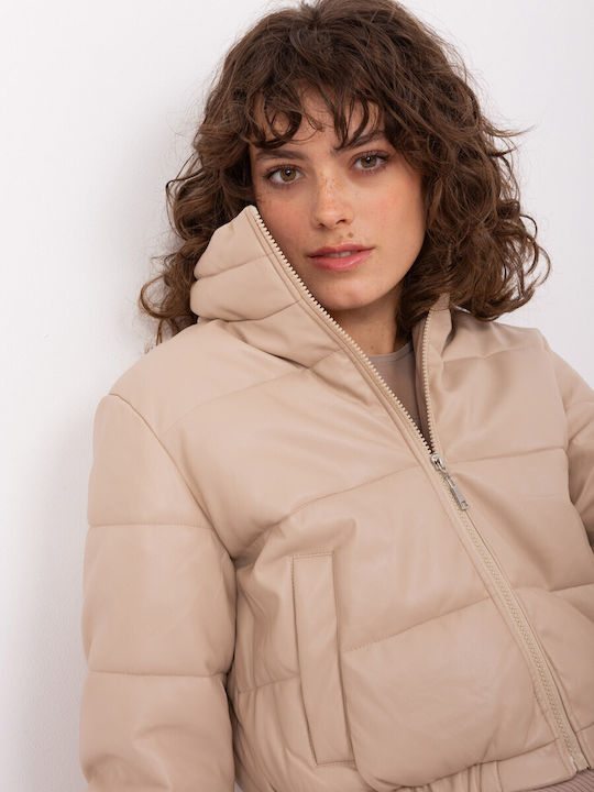 Factory Price Women's Short Puffer Jacket for Winter Beige