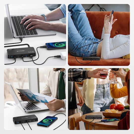 BlitzWolf Βάση Φόρτισης GaN με 2 Θύρες USB-A και 3 Θύρες USB-C 120W Power Delivery / Quick Charge 3.0 σε Μαύρο χρώμα (BW-i100)