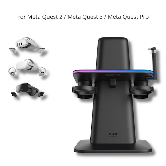 KIWI Design Qc03/black/hjt-423 Зарядна станция за 2 контролера ВР за Meta Quest 3 Черен