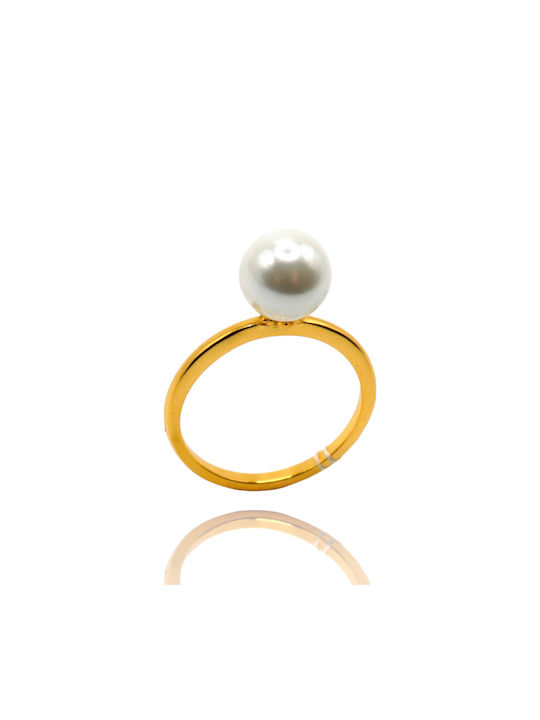 Women's Silver Ring, Pearl with Gold Plated RSLGG020