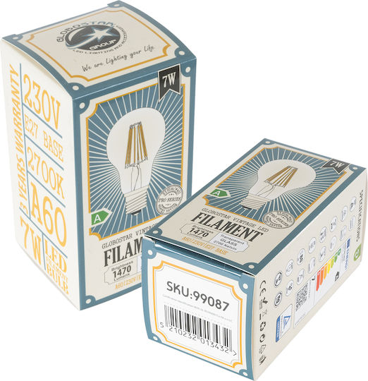 GloboStar Λάμπα LED 7W 110mm για Ντουί E27 και Σχήμα A60 Θερμό Λευκό 1470lm