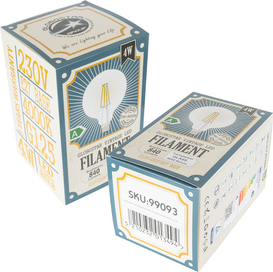 GloboStar LED-Lampe 4W 138mm für Fassung E27 und Form G125 Naturweiß 840lm