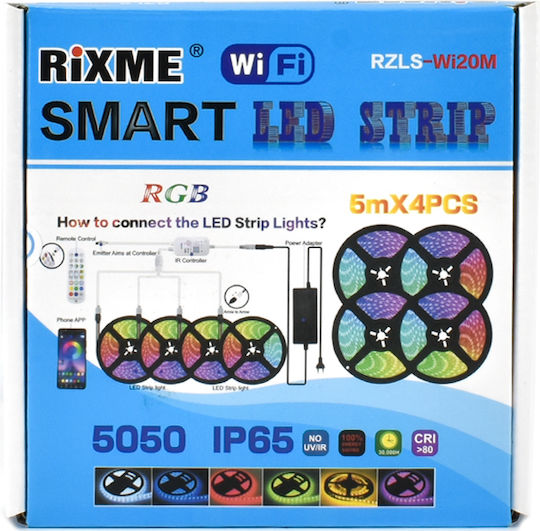 Rixme Waterproof Smart LED Strip 4x Wi-Fi RGB Light 5m Type SMD5050 with Remote Control