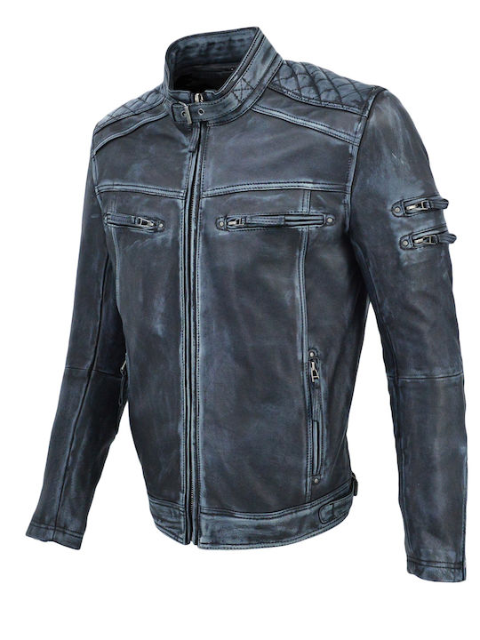 Δερμάτινα 100 Men's Winter Leather Biker Jacket Black-Grey