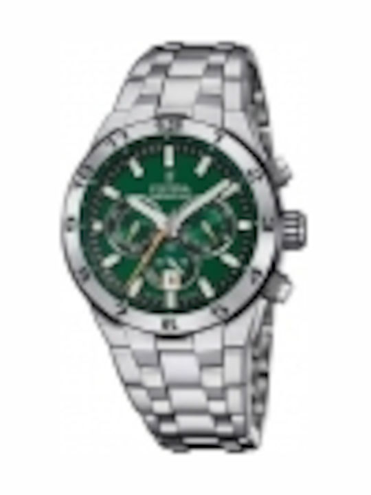 Festina Bike Ανδρικό Ρολόι 44.5mm Χρονογράφος Μπαταρίας με Ασημί Μεταλλικό Μπρασελέ