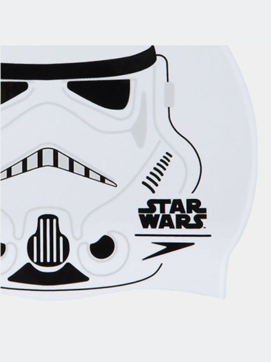 Speedo Slogan Print Stormtrooper Silicone Kids Swimming Cap White