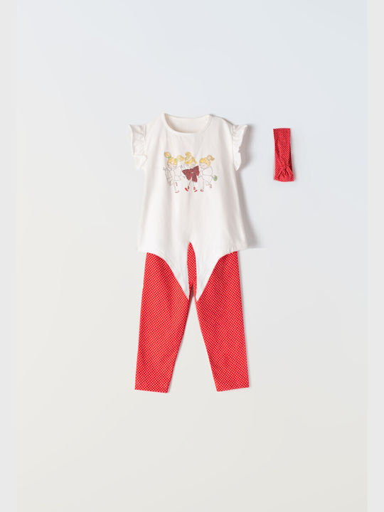 Εβίτα Kinder Set mit Leggings Sommer 2Stück Cream/red