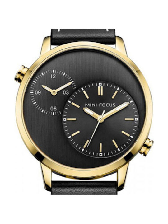 Mini Focus Ανδρικό Ρολόι 42mm Μπαταρίας με Καφέ Δερμάτινο Λουράκι