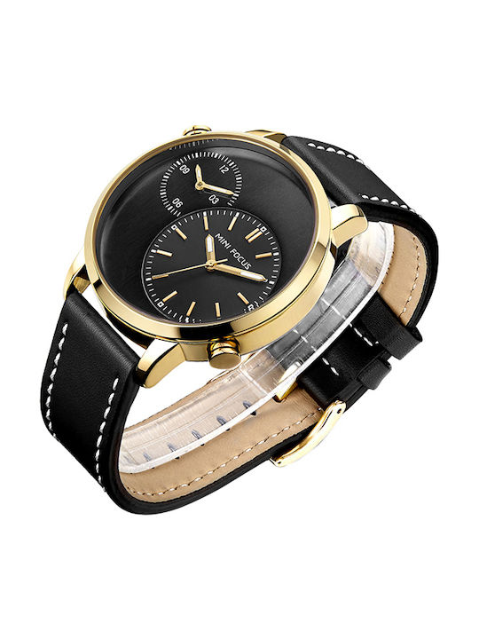 Mini Focus Ανδρικό Ρολόι 42mm Μπαταρίας με Καφέ Δερμάτινο Λουράκι