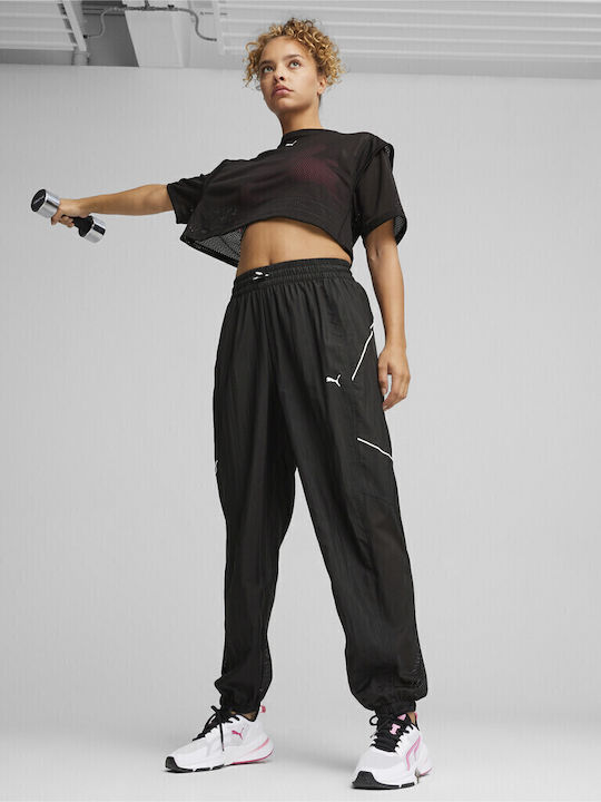 Damen Sportlich Crop T-Shirt mit Transparenz Schwarz