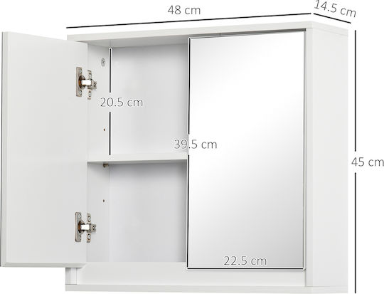 HomCom Rechteckiger Badezimmerspiegel aus MDF mit Regal & Schrank 48x14,5cm Weiß