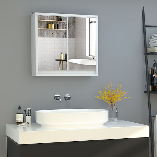 HomCom Rechteckiger Badezimmerspiegel aus MDF mit Regal & Schrank 48x14,5cm Weiß