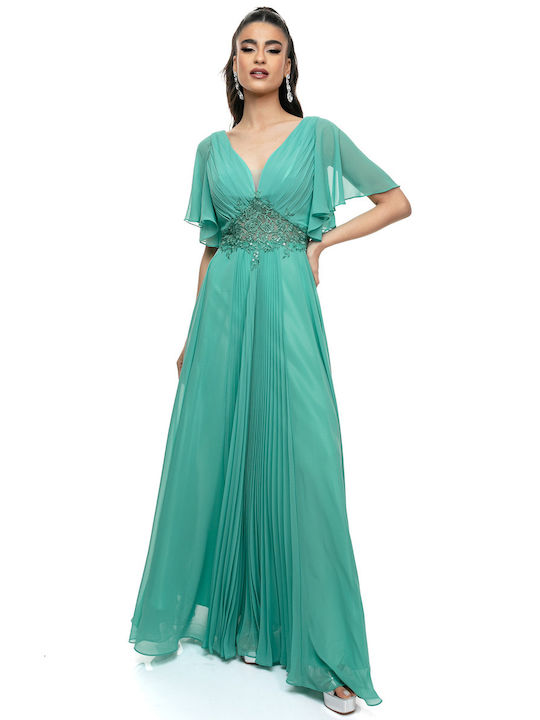 RichgirlBoudoir Maxi Evening Dress with Lace & Sheer Turquoise