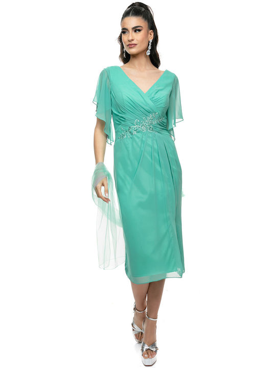 RichgirlBoudoir Summer Midi Evening Dress with Lace & Sheer Turquoise