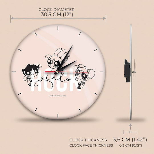 ERT Group Powerpuff Girls Wanduhr Metallisches Beige Ø30.5cm