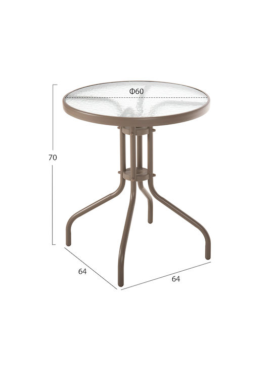 Outdoor Dinner Table with Glass Surface and Metal Frame Champagne 60x60x70cm