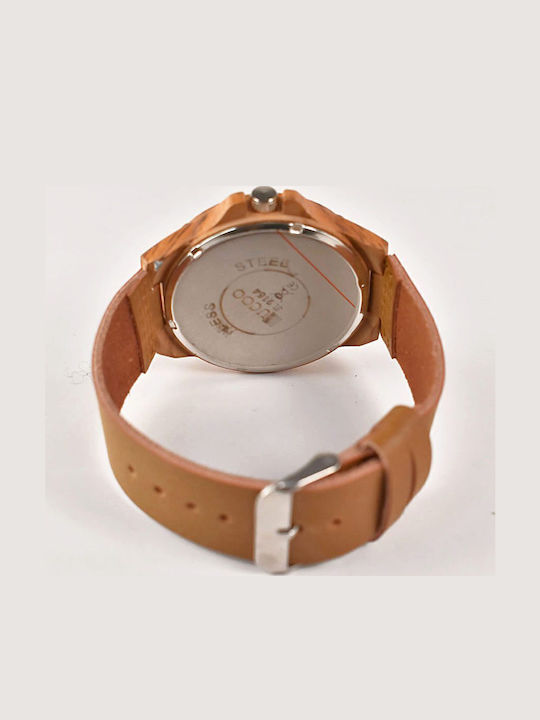 Beltipo Men's Watch Battery with Brown Wooden Bracelet