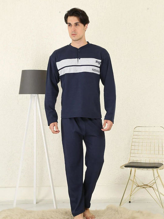 Rimoli Plus Size Men's Winter Cotton Pajamas Set BLUE