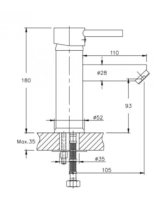 Inter Ceramic Icf Αναμεικτική Μπαταρία Νιπτήρα Ασημί