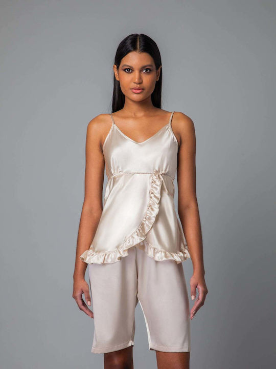Milena by Paris Καλοκαιρινό Σατέν Babydoll Χρυσό