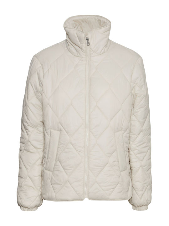 Vero Moda Κοντό Γυναικείο Puffer Μπουφάν για Χειμώνα Off White