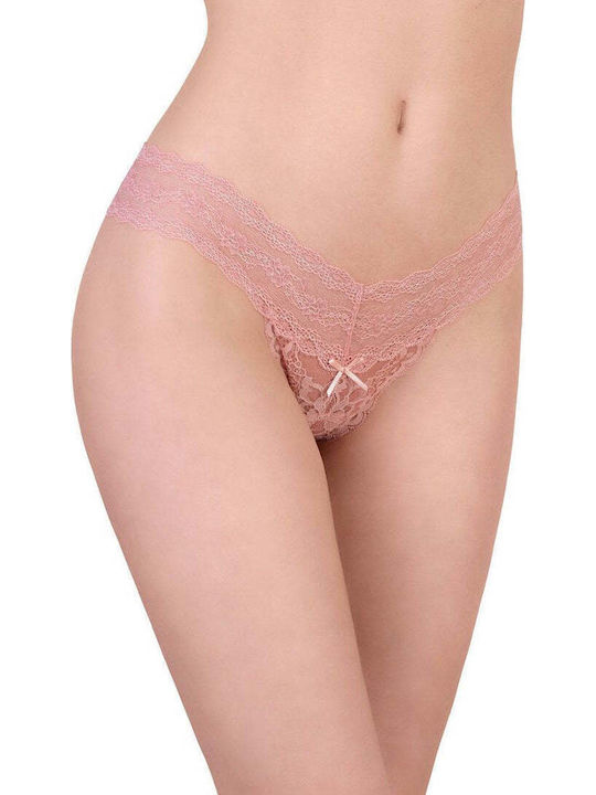 Γυναικείο String με Δαντέλα Ροζ