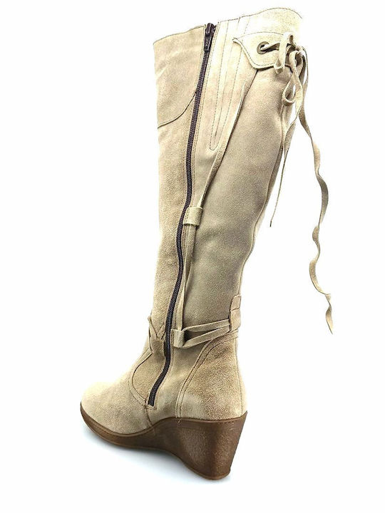 Wildleder Damenstiefel mit mittlerem Absatz Beige