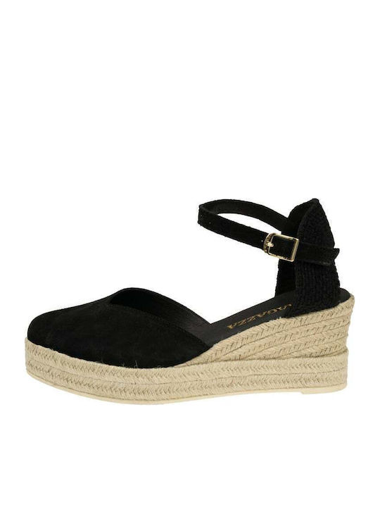 Women's Leather Platform Espadrilles Black suede leather