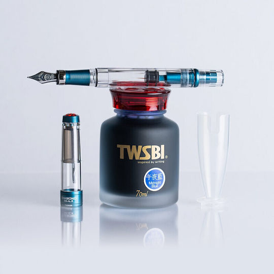 Twsbi Писалка Калиграфия Fine Червена от Алуминий с Червено Мастило Пруско Синьо