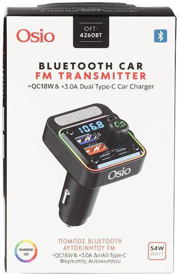 Osio FM Transmitter Αυτοκινήτου με Bluetooth / USB / Type-C