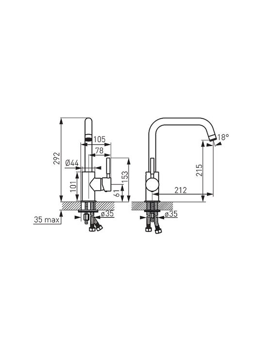 Ferro Ratio Tall Counter Kitchen Faucet Silver