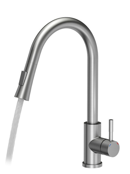 Quadron Julia Tall Kitchen Faucet Counter with Shower Brushed Steel