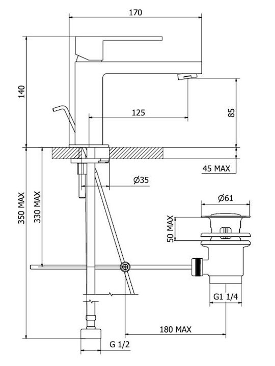 Sanitec Milan Kitchen Faucet Counter Silver