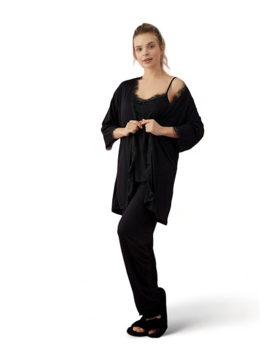 Eliz Winter Damen Pyjama-Set Black