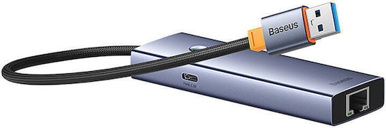 Baseus Ultrajoy Series Lite Hub USB 3.0 cu 4 Porturi USB-A Ethernet Gri