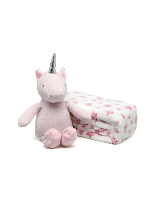 Kiokids Одеяло Детски пелени за пелени Флийс Бяло с Животно Pink 100x100см.