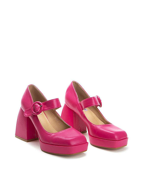 Keep Fred Leather Fuchsia High Heels with Strap