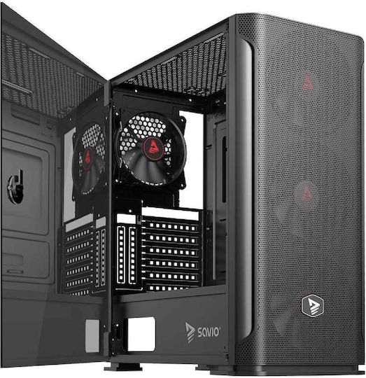 Savio SHADOW X2 Геймърско бюро Midi Tower Компютърна кутия със страничен прозорец Черен