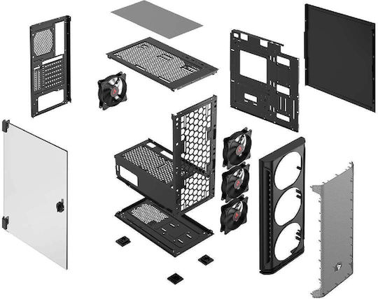 Savio SHADOW X2 Геймърско бюро Midi Tower Компютърна кутия със страничен прозорец Черен