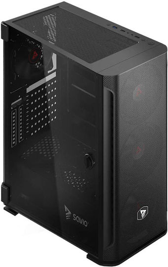 Savio SHADOW X2 Геймърско бюро Midi Tower Компютърна кутия със страничен прозорец Черен