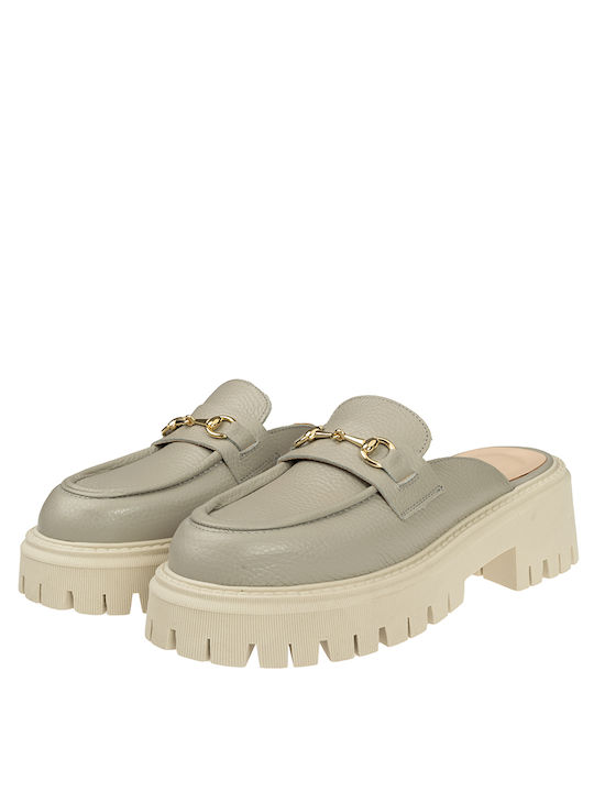 Sante Leder Mules mit Chunky Hoch Absatz in Gray Farbe