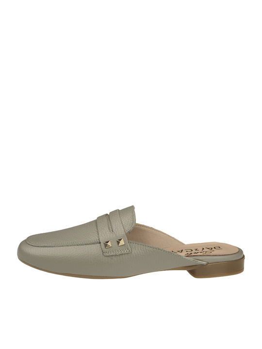 Leather Mules with Chunky High Heel in Gray Color