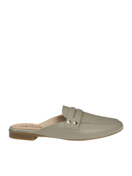 Leather Mules with Chunky High Heel in Gray Color