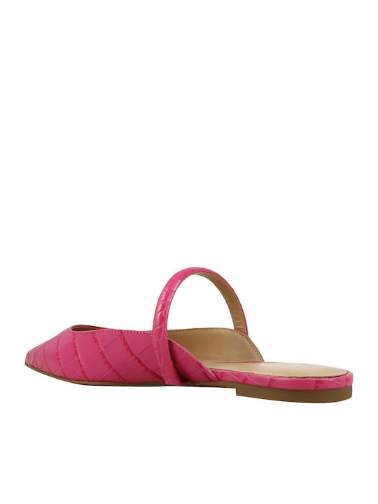 Jessa Leather Mules with Chunky High Heel in Fuchsia Color