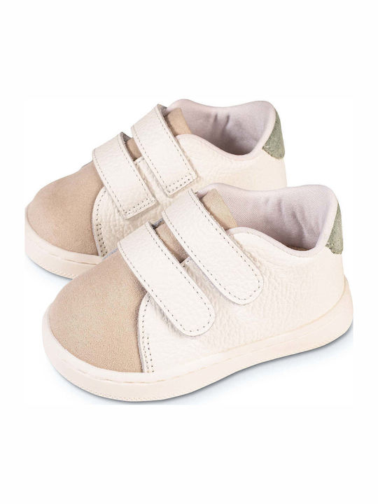 Babywalker Papuci boteza din piele Sneakers Λευκό-Μπεζ-Μέντα