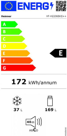 Heinner Ψυγείο Δίπορτο 206lt Υ143xΠ54.5xΒ55.5εκ. Μαύρο HF-H2206BKE++
