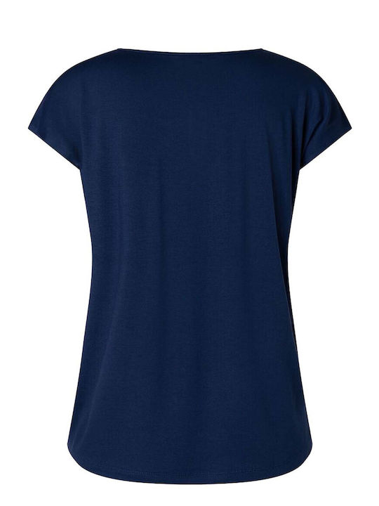 MORE & MORE Women's Blouse Satin Short Sleeve Blue