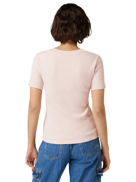 Calvin Klein Damen Bluse Baumwolle Kurzärmelig mit V-Ausschnitt Rosa