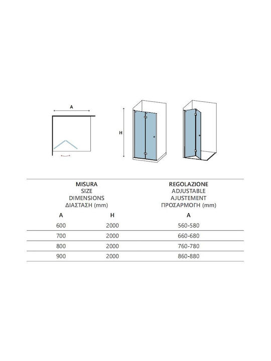 Karag S 7 Shower Screen for Shower with Foldable Door 60x200cm Clear Glass Chrome